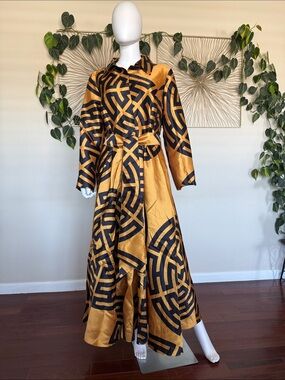 Especially Yours Gold and Black Tribal Shirt Dress by Nubiano Size 14 New